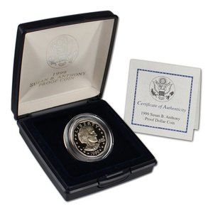 1999-S Susan B Anthony U.S. Mint Proof Dollar w/COA Hard Plastic Clamshell Case